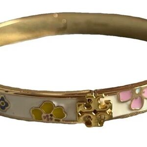 Tory Burch Gold and Floral Enamel Bracelet